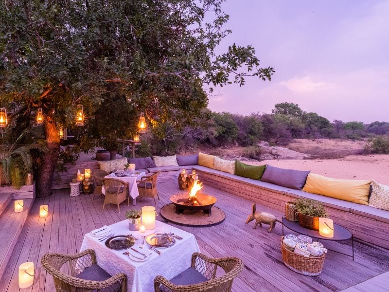 Sunset safari dining at Thornybush Game Lodge, South Africa