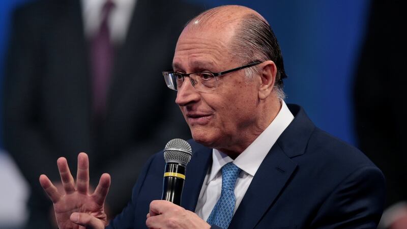 Presidential candidate Geraldo Alckmin of the Brazilian Social Democratic Party particpates in  a television debate at the Rede TV studio in Osasco, Brazil. Photograph: Paulo Whitaker/Reuters