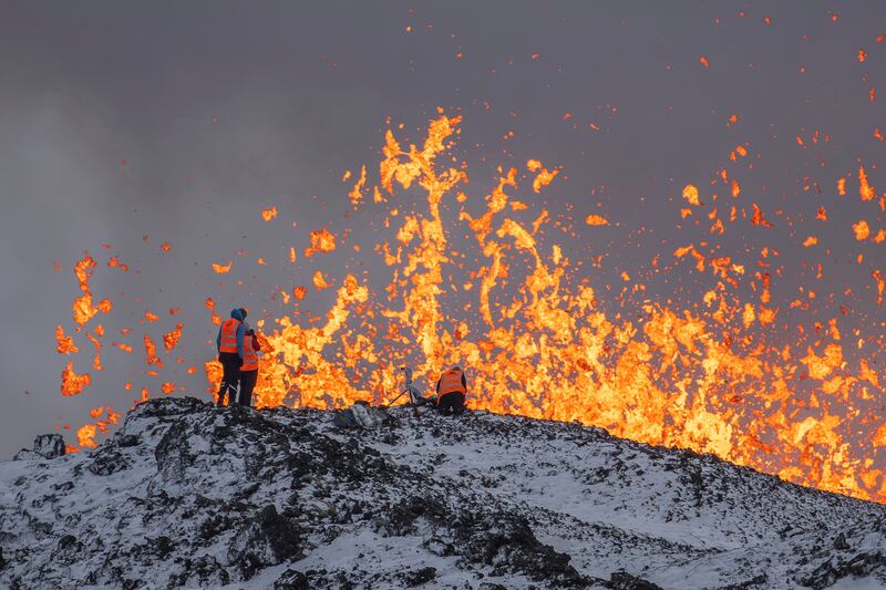 The volcano in Grindavik on Iceland’s Reykjanes Peninsula spewed lava into the air. Photograph: AP