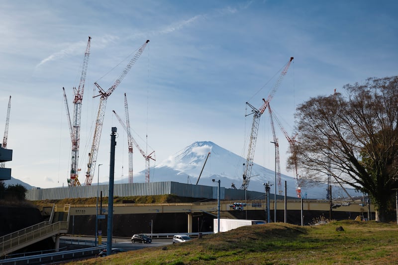 Toyota's Woven City being constructed at the base of Mount Fuji. Photograph: Yuga Kurita/Getty