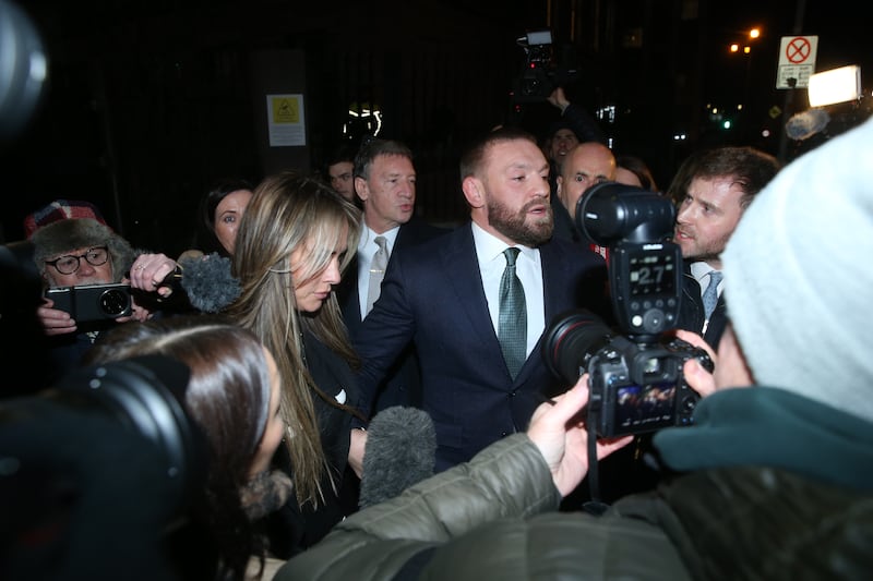 Conor McGregor and his fiancée Dee Devlin leaving the High Court in Dublin on Friday evening  Photograph: Collins Courts 
