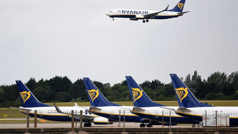 Back in the air: Ryanair aircraft at Stansted Airport in London, Britain, on Wednesday, July 1st. Photograph: Andy Rain/EPA