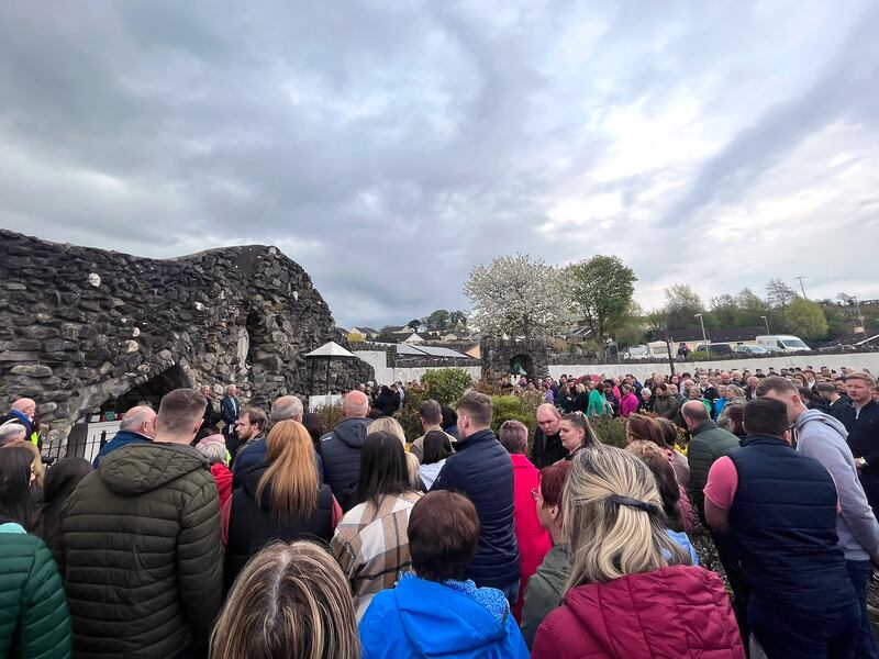 People attend the vigil in Strabane on Friday. Photograph: Claudia Savage/PA