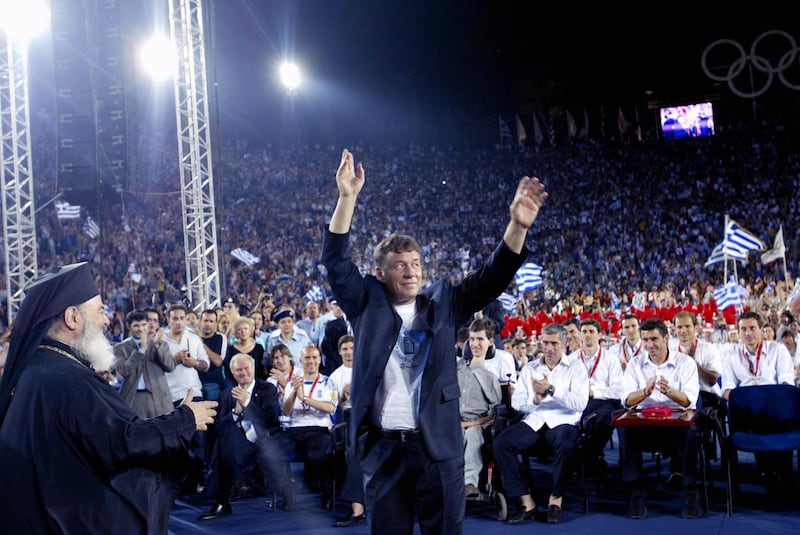 Greece coach Otto Rehhagel salutes the fans at the team's official homecoming ceremony in central Athens in July 2004 after Greece defeated Portugal 1-0 to win the 2004 European final. Photograph: Fayez Nureldine/AFP via Getty Images