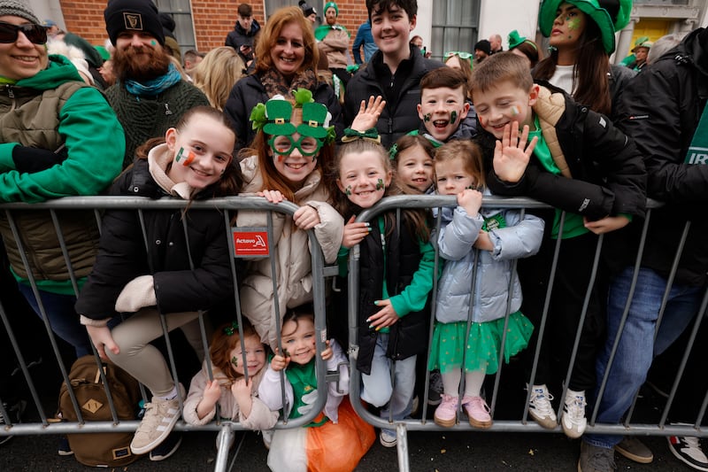 Cousins from Coolock, Artane and Clondalkin during the 2025 St Patrick's Day parade in Dublin. Photograph: Alan Betson