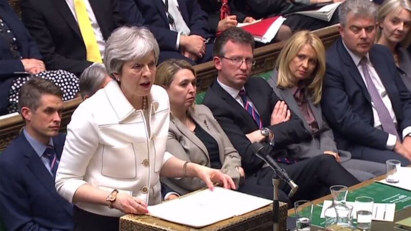 British prime minister Theresa May fields questions in the House of Commons following UK participation in air strikes on Syria. Photograph: Getty Images