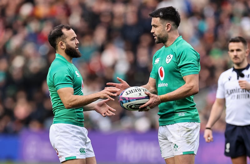 Ireland’s Conor Murray and Jamison Gibson-Park.
Photograph: Billy Stickland/Inpho