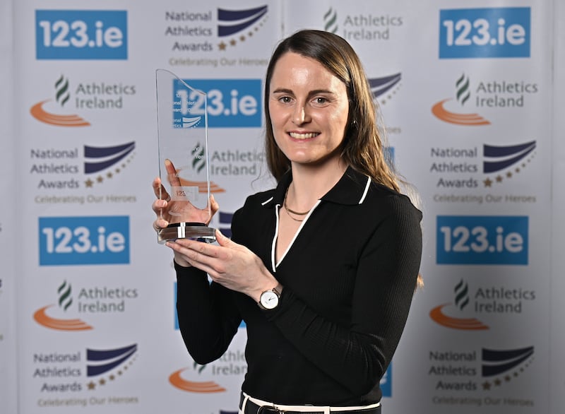 Middle Distance Athlete of the Year Ciara Mageean with her award during the 123.ie National Athletics Awards ceremony. Photograph: Sam Barnes/Sportsfile