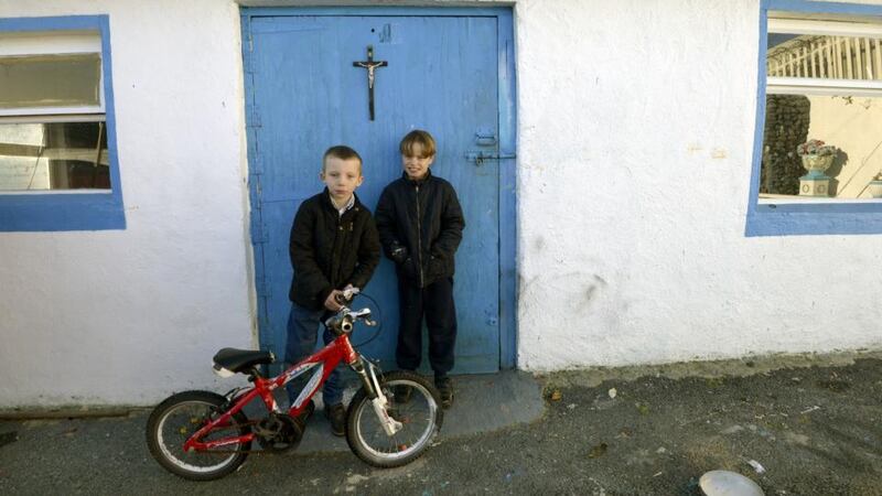 Andy Cash (8) (left) Michael Connors (9) in Labre Park, Ballyfermot. Photograph: Brenda Fitzsimons