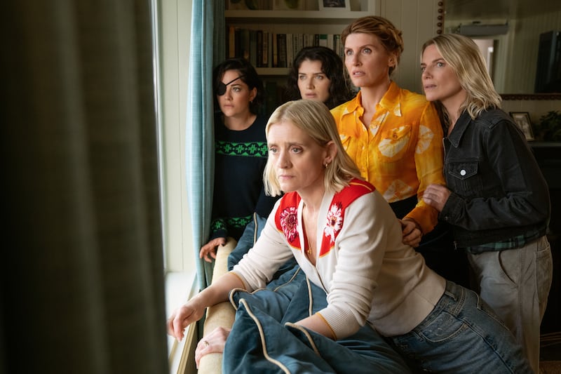 Sarah Greene as Bibi, Anne-Marie Duff as Grace, Eve Hewson as Becka, Sharon Horgan as Eva and Eva Birthistle as Ursula in series two of Bad Sisters. Photograph: Apple TV+/Natalie Seery