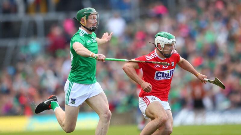 Limerick’s William O’Donoghue and Shane Kingston of Cork in action in Gaelic Grounds in Limerick last May. Kingston is the fastest player Bennett has encountered, he says. Photograph: James Crombie/Inpho