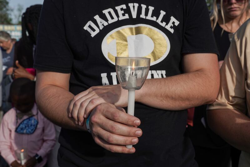 Mourners attend a vigil at the First Baptist Church of Dadeville following the  mass shooting at the Mahogany Masterpiece dance studio on April 16th.  Photograph:  by Megan Varner/Getty Images