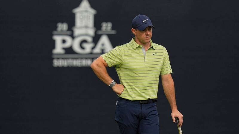 Rory McIlroy on the 12th hole during the first round of the PGA Championship. Photograph: Eric Gay/AP Photo