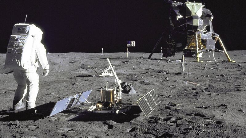 Buzz Aldrin (L) on the moon, July 20th, 1969. Photograph: Reuters/Neil Armstrong/NASA/