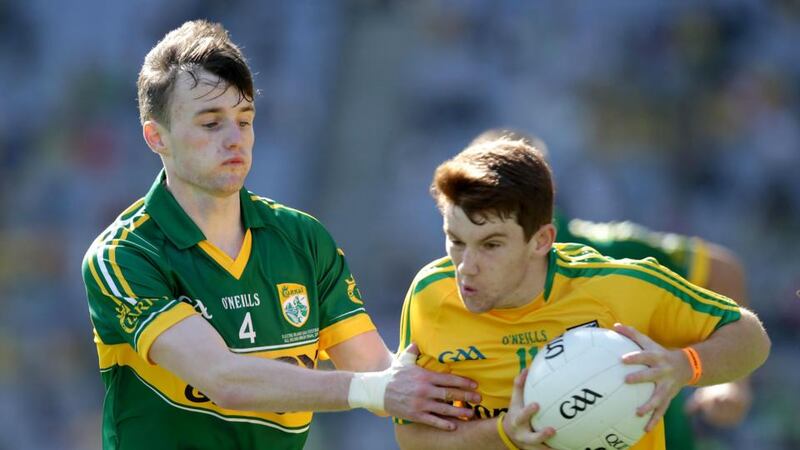 Donegal’s Lorcan Connor (right) in action with Tom O’Sullivan of Kerry in the  All-Ireland Minor Championship Football Final, Croke Park. Photograph: Morgan Treacy/Inpho