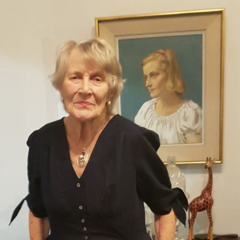 Lost Lives: My mother, Catherine, three months before her death, in front of a portrait of herself as a young woman