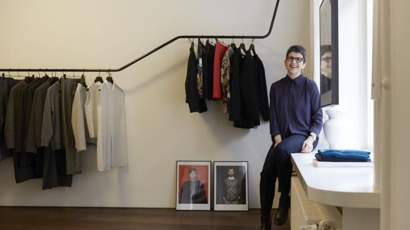 Designer Bernadette Koch displays her men’s and women’s fashions at her boutique on  St Johanns-Vorstadt. Photograph: Elisabeth Real