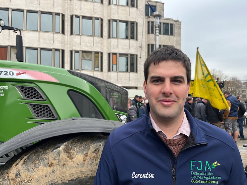 Corentin Jaques, (26), vice president of the Belgian federation of young farmers, at the protest in Brussels on Tuesday. Photograph: Jack Power