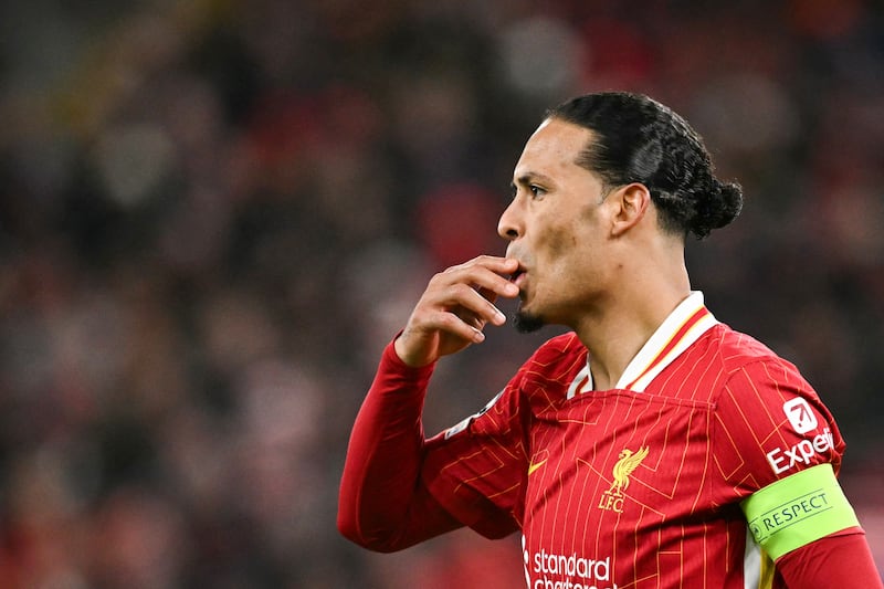 Liverpool's Virgil van Dijk after Tuesday game at Anfield. Photograph: Oli Scarff/AFP via Getty Images   