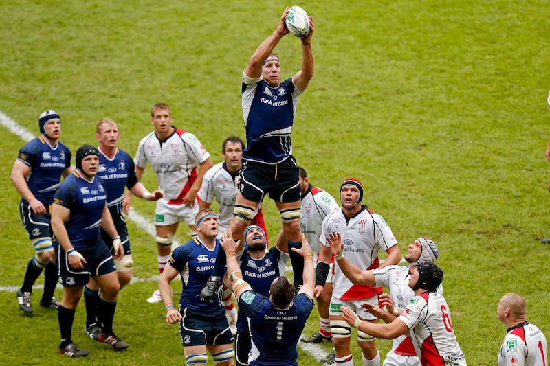 Leinster's Brad Thorn wins a lineout. Photograph: Billy Stickland/Inpho