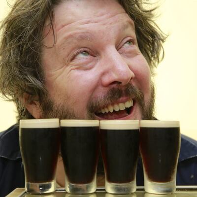 Patrick Freyne and some mini pints ready for tasting. Photograph: Nick Bradshaw