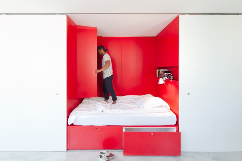 The bedroom of a 27sq m (290sq ft) space in Sydney. Photograph: Katherine Lu