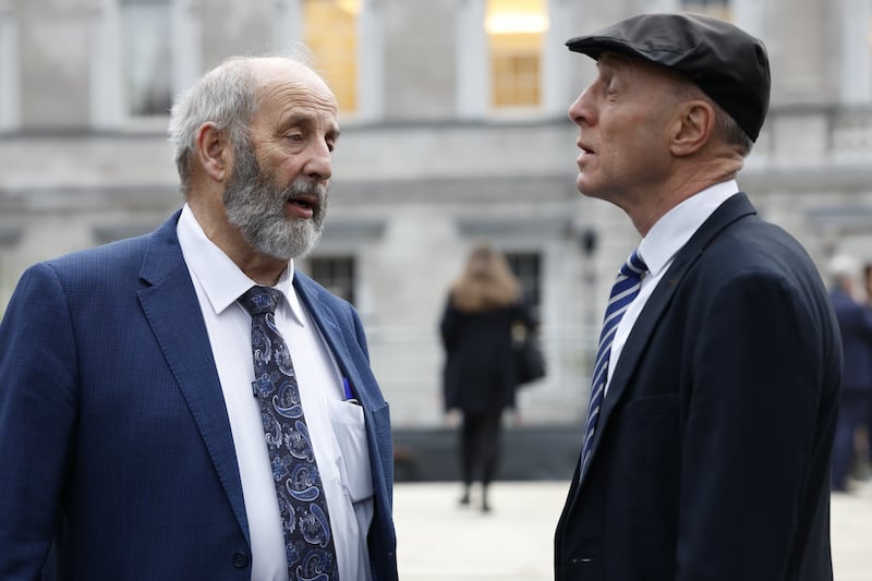 Healy-Rae brothers Danny and Michael outside the Dáil this morning. Photograph: Nick Bradshaw