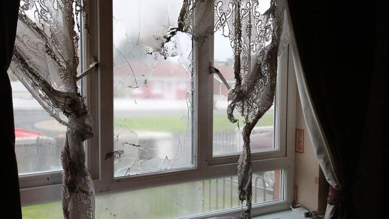 A broken window at the front of the Halligan house in Waterford which was damaged by a petrol bomb attack last night: Photograph: Patrick Browne