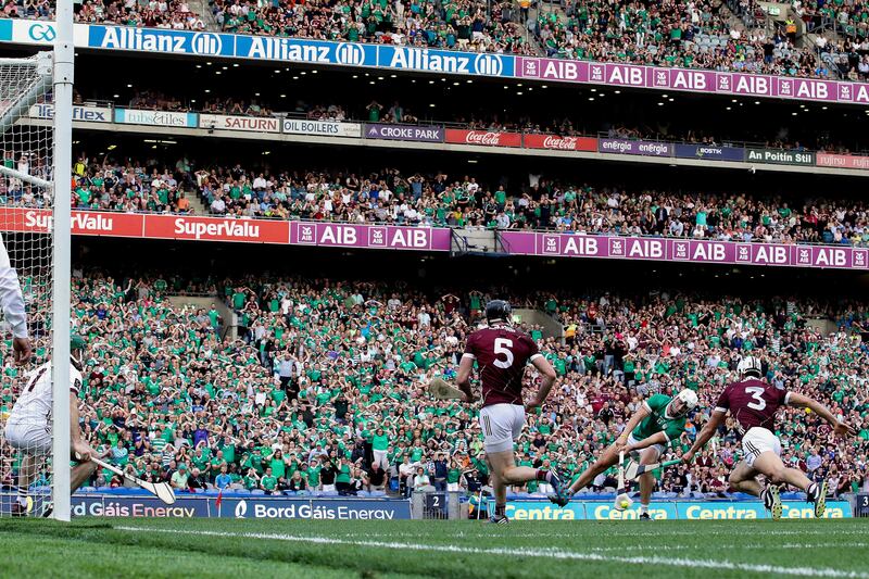 Limerick's Aaron Gillane scores his side’s second goal against Galway in last year's the All-Ireland semi-final. Photograph: Laszlo Geczo/Inpho 