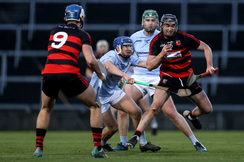 Na Piarsaigh's Keith Dempsey with Pauric Mahony of Ballygunner during the Munster SHC semifinal at the TUS Gaelic Grounds, Limerick. Photograph: Ben Brady/Inpho
