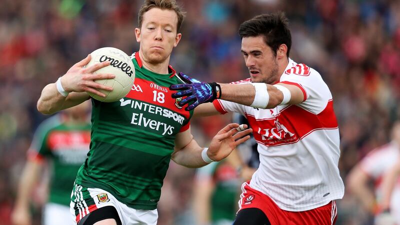 It’s been an eventful championship for Vaughan including starting at midfield against Derry. Photograph: Tommy Dickson/Inpho