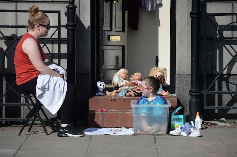 Kelly and Sophie Masterson, on Arran Quay, Dublin. Photograph: Dara Mac Dónaill