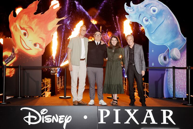 Pete Docter, Peter Sohn, Denise Ream and Jim Morris at Cannes for Disney and Pixar's Elemental: 'We’ve made it for the big screen, you know. It’s intended to be seen at the movies,' says Ream.
Photograph: John Phillips/Getty Images for Disney