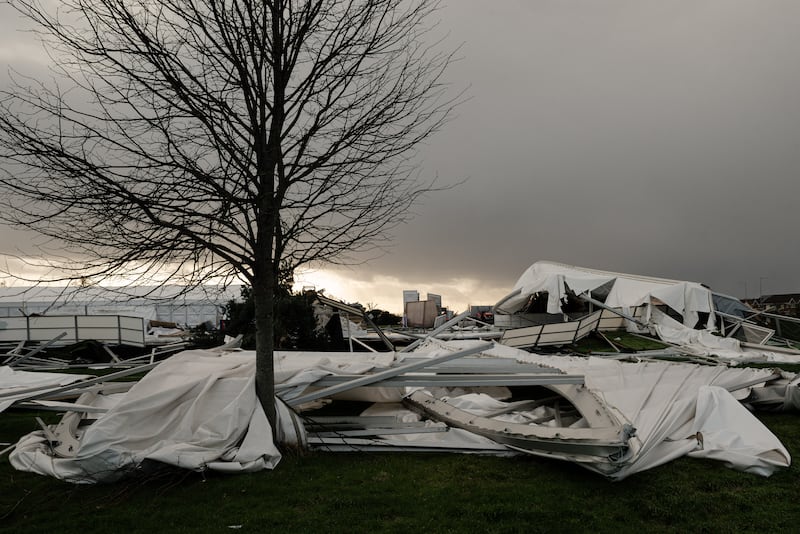 The Blanchardstown ice-skating dome in Millennium Park collapsed as a result of the storm. Photograph: Natalia Campos/Getty Images