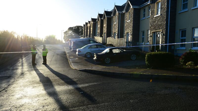 Gardaí at the Mullach Alainn estate in Omeath, Co Louth, where Garda Tony Golden was murdered.  Photograph: Dara Mac Dónaill