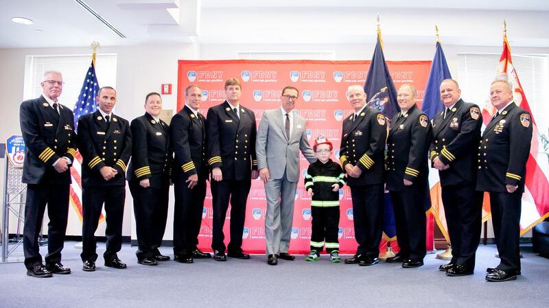 Cormac travelled with his parents Helena and Eoin, and sister Ailbhe, to a New York fire station last August