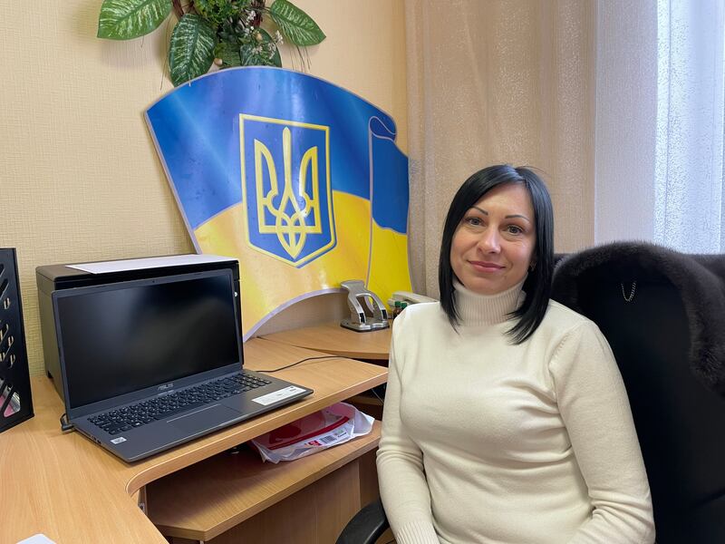 Liudmyla Sukhenko, a social affairs official in Motyzhyn village outside Kyiv, which Russian forces occupied for a month last winter. Photograph: Daniel McLaughlin