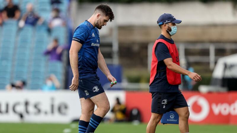 Leinster’s Harry Byrne leaves the field due to an injury. Photograph: Dan Sheridan/Inpho