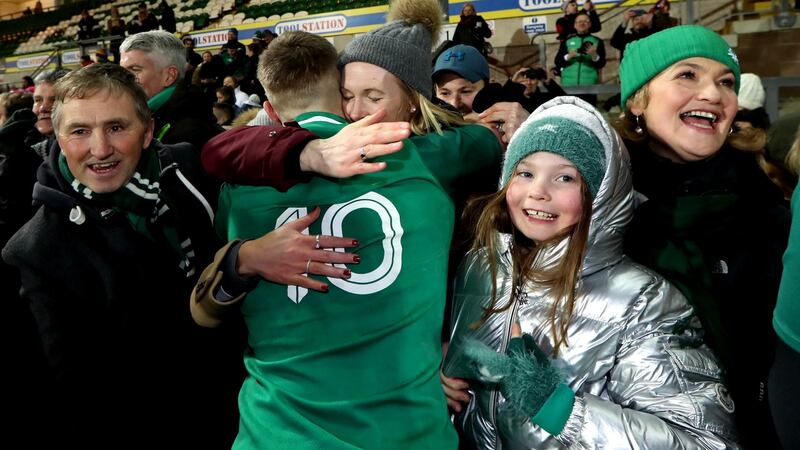 Jack Crowley celebrates Ireland under-20’s win over England at Franklin’s Gardens in the Six Nations match  back in February. Photograph: James Crombie/Inpho