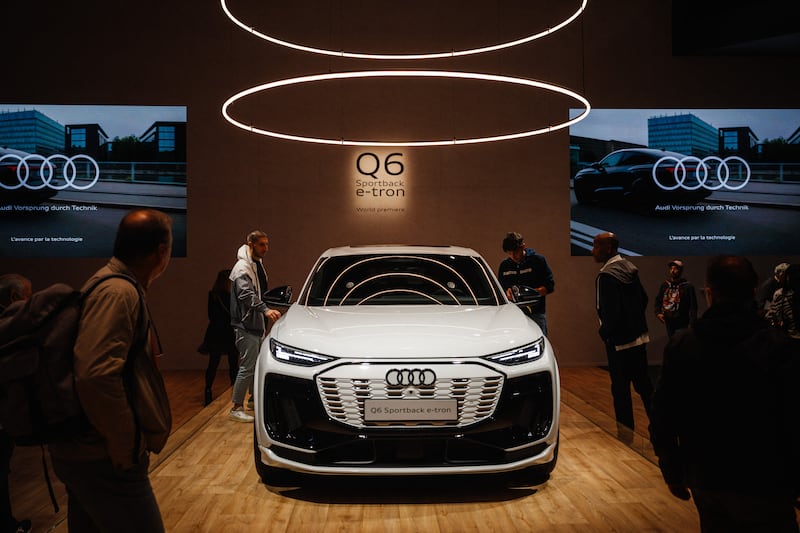 Audi Q6 Sportback E-Tron car at the Paris Motor Show. Photograph: Dimitar Dilkoff/AFP via Getty