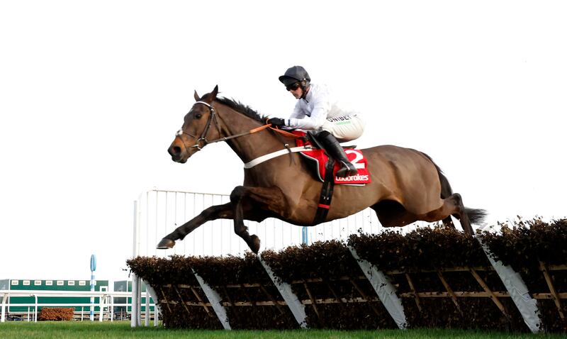 Constitution Hill ridden by Nico de Boinville on the way to victory. Photograph: Steven Paston for The Jockey Club/PA Wire