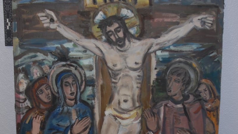 One of the six oil paintings by Evie Hone, part of a set of 14 covering the Stations of the Cross, which were stolen from a church in Co Galway. Photograph: Garda Press Office