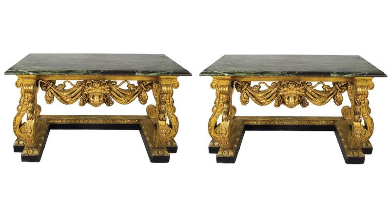 Lot 1,217, a pair of 19th-century carved giltwood console tables,  €40,000-€60,000