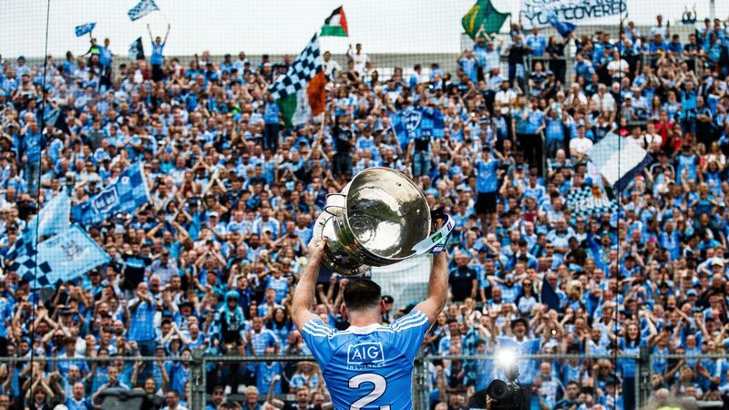 Dublin’s Philip McMahon celebrates after beating Tyrone in the Senior Football Championship Final, at Croke Park, Dublin. Photograph: Tommy Dickson/Inpho