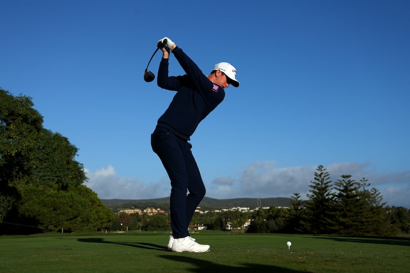 Tom McKibbin of Northern Ireland tees off on the 12th hole on day one of the Andalucia Masters at Real Club de Golf Sotogrande in San Roque, Spain. Photograph: Andrew Redington/Getty Images