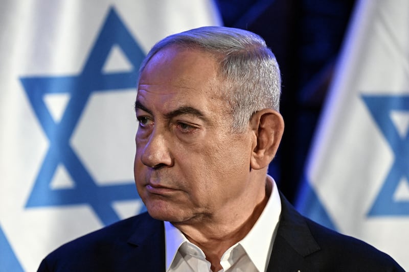 Israel's prime minister Binyamin Netanyahu during a meeting earlier today with US president Joe Biden in Tel Aviv. Photograph: Kenny Holston/The New York Times
                      