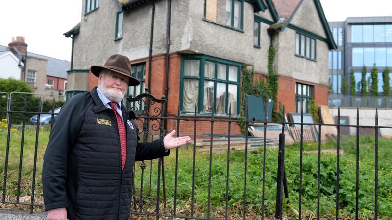 Proinsias Ó Rathaille, grandson of The O’Rahilly, outside the house at Herbert Park, Ballsbridge, Dublin. Photograph: Dara Mac Dónaill