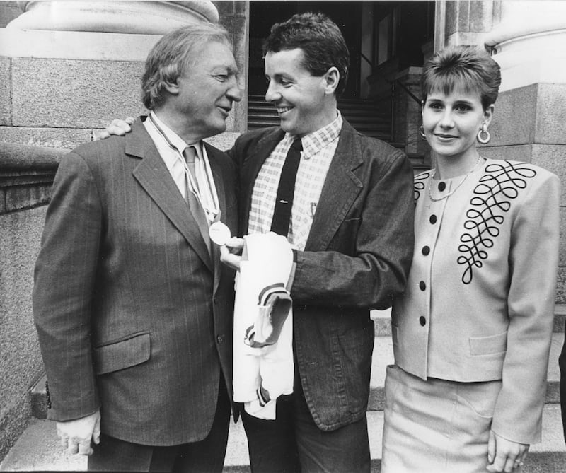 Roche with his former wife Lydia and then taoiseach Charles Haughey after Roche's Tour de France win in 1987. Photograph: Pat Langan