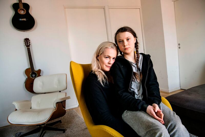 Thunberg and her mother, opera singer Malena Ernman. Photograph: Malin Hoelstad/SvD/TT/AFP via Getty