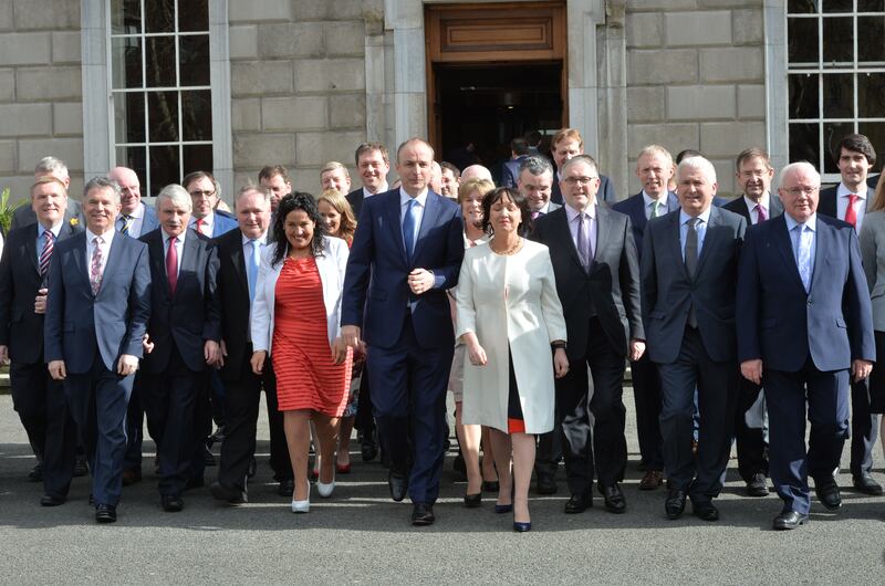 Micheál Martin leading Fianna Fáil TDs at Leinster House after the 2016 general election. Photograph: Alan Betson